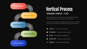 Dark theme vertical process infographic template with 5-step workflow on black background for professional slides