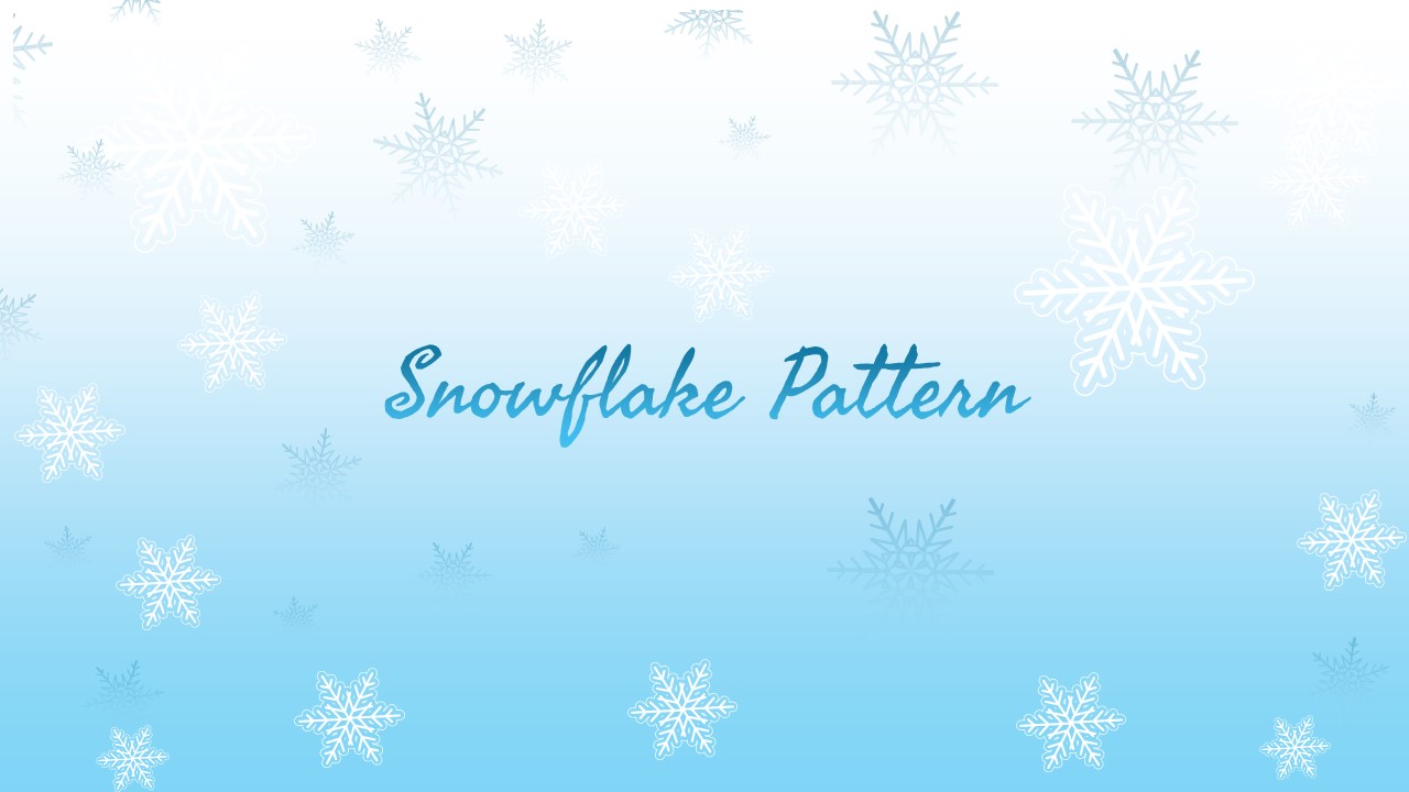 Winter snowflake pattern PowerPoint cover slide with elegant script title and scattered blue snowflakes on gradient background