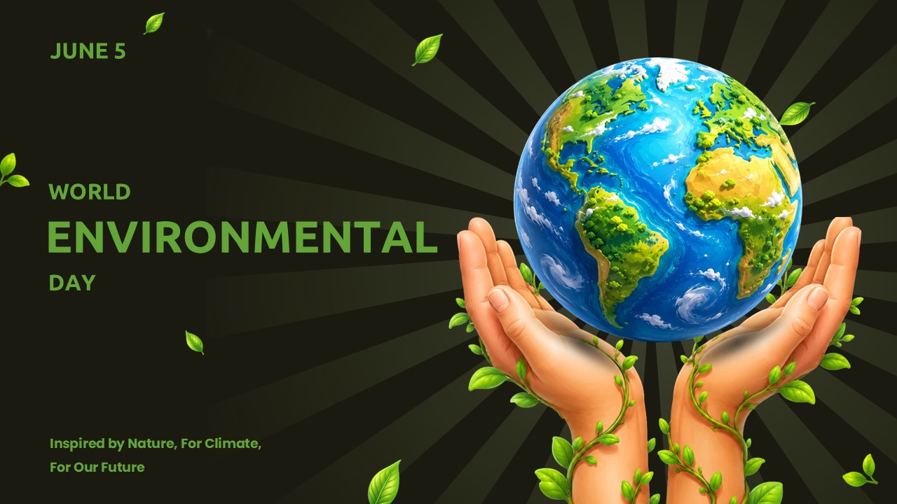 Dark-themed Environmental Day cover with dramatic Earth protection imagery for impactful climate presentations