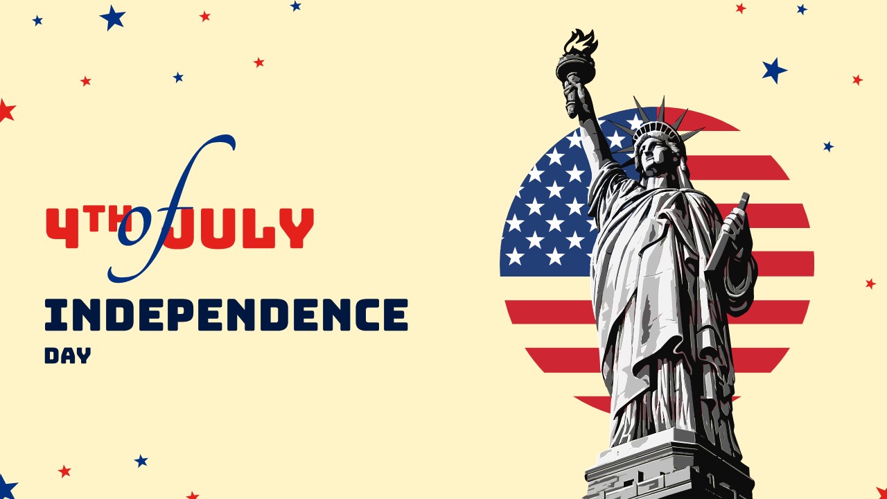 Patriotic presentation template featuring Statue of Liberty for corporate July 4th celebrations and events