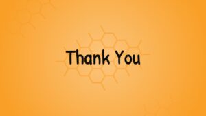 Simple thank you slide with centered text and subtle hexagonal molecular pattern background in orange theme