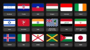 West African country flags including Nigeria, Ghana in grid format