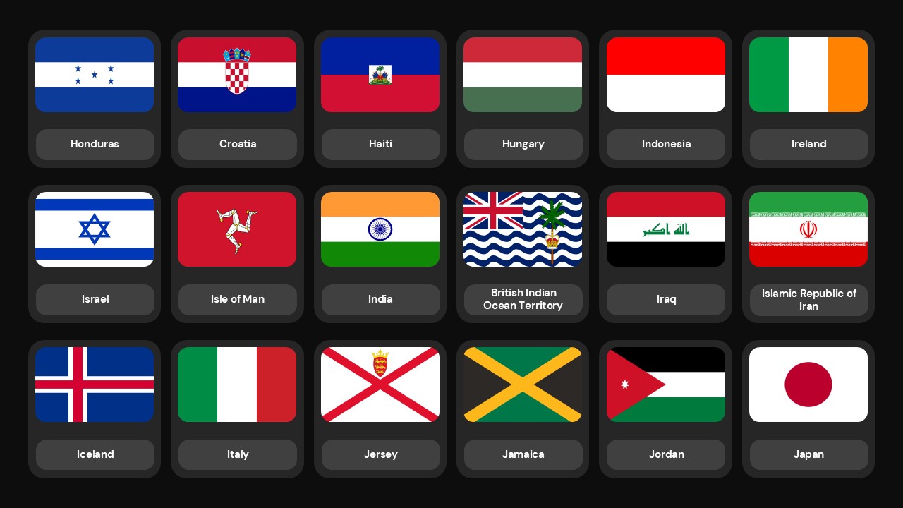 West African country flags including Nigeria, Ghana in grid format