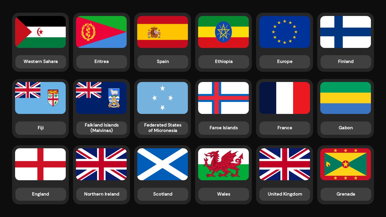 Major Asian nation flags including China, Japan, India in grid layout