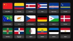 Northern European flags including Norway, Sweden, Finland in grid format