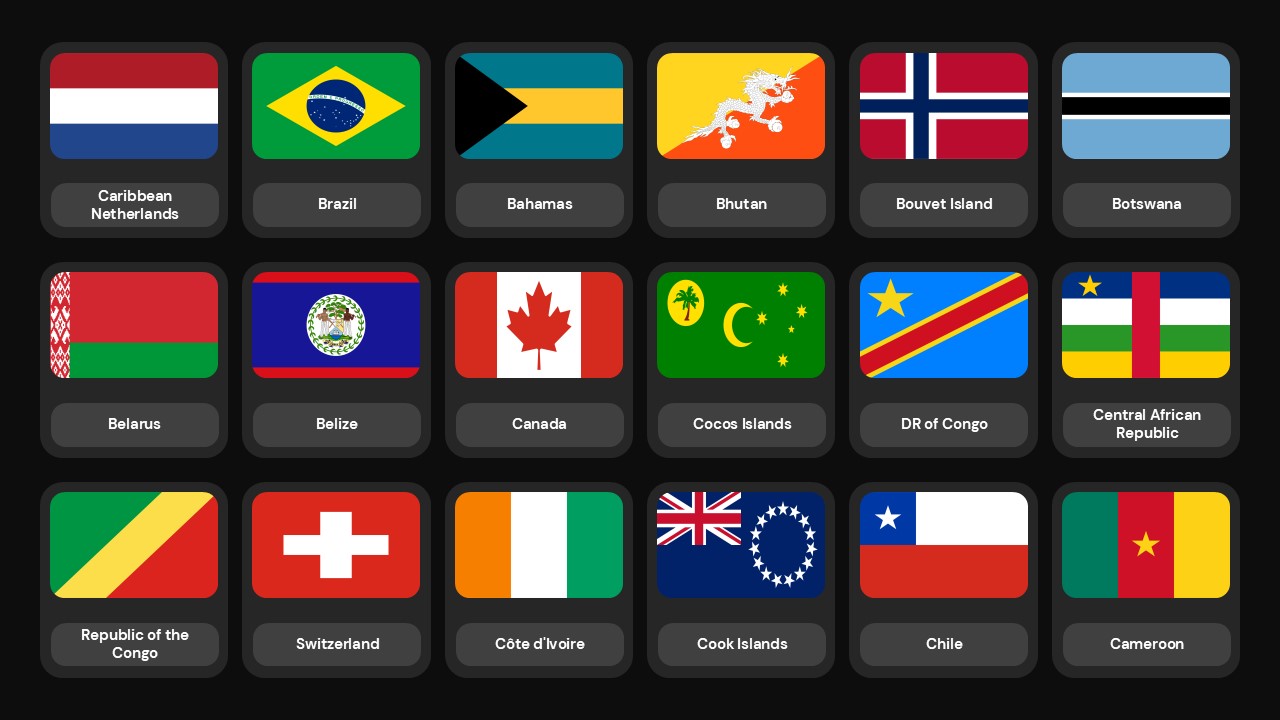 Western European flags including UK, France, Germany in organized grid