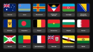 North American flags including USA, Canada, and Mexico in grid layout