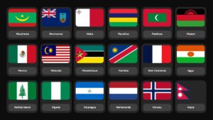 Oceania and Pacific island flags including Australia in grid format
