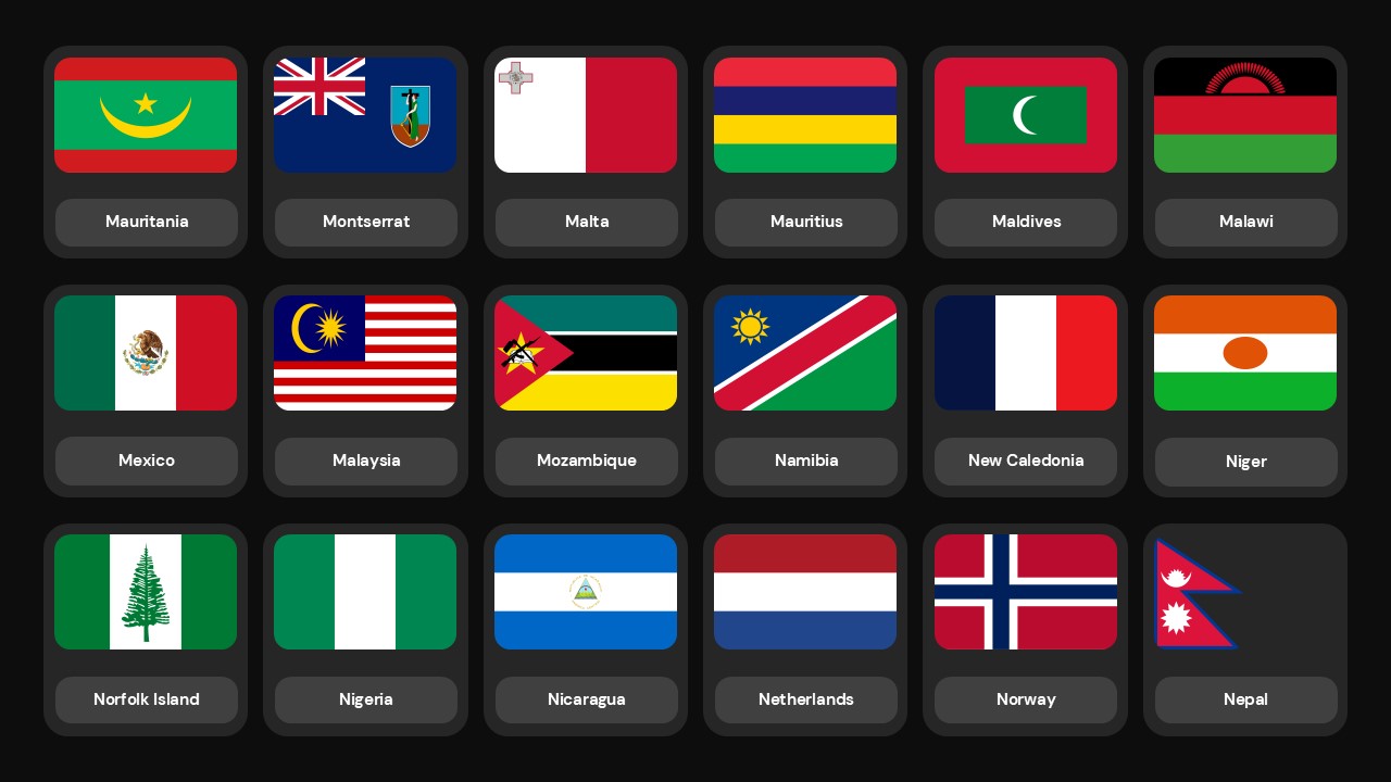 Oceania and Pacific island flags including Australia in grid format
