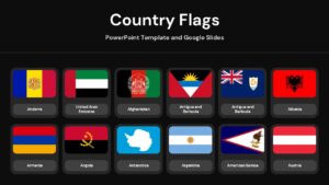 Country Flags PowerPoint template cover with world flags grid layout