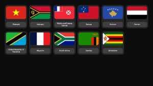 Territorial and dependency flags arranged in organized grid presentation