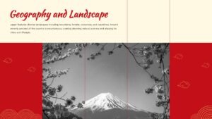 Japan geography slide template featuring Mount Fuji landscape for PowerPoint and Google Slides