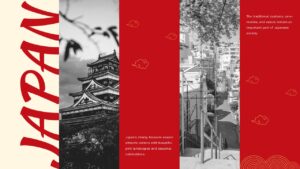 Japan traditions slide template with castle architecture typography for PowerPoint presentations