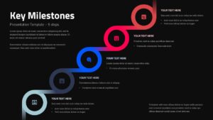 Executive presents quarterly business goals using dark-themed milestone template with glowing 5-step progression path