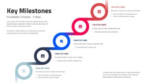 Project manager maps 5-step product launch timeline with colorful milestone pathway on clean presentation slide