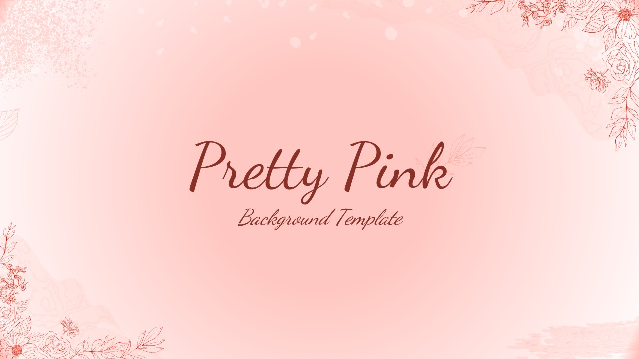 Pretty pink gradient presentation template with floral corner decorations, title placeholder, and elegant typography