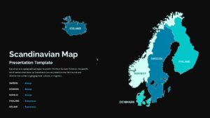 Dark theme Scandinavian map template with high contrast design for professional presentations and low-light venues