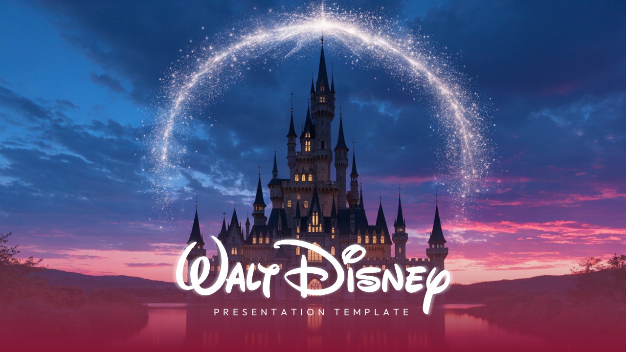 Disney-themed cover slide with Cinderella Castle and magical twilight sky