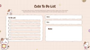 Cute kawaii to do list template with cat illustrations, light beige theme