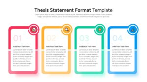 Thesis statement format PowerPoint template with 4-column numbered card layout in light theme