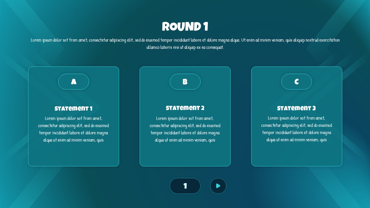 Round 1 TRUE reveal screen with bright green background