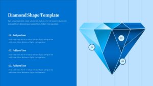 Light blue PowerPoint slide with translucent 3D diamond and 3 numbered points for clean corporate presentations.