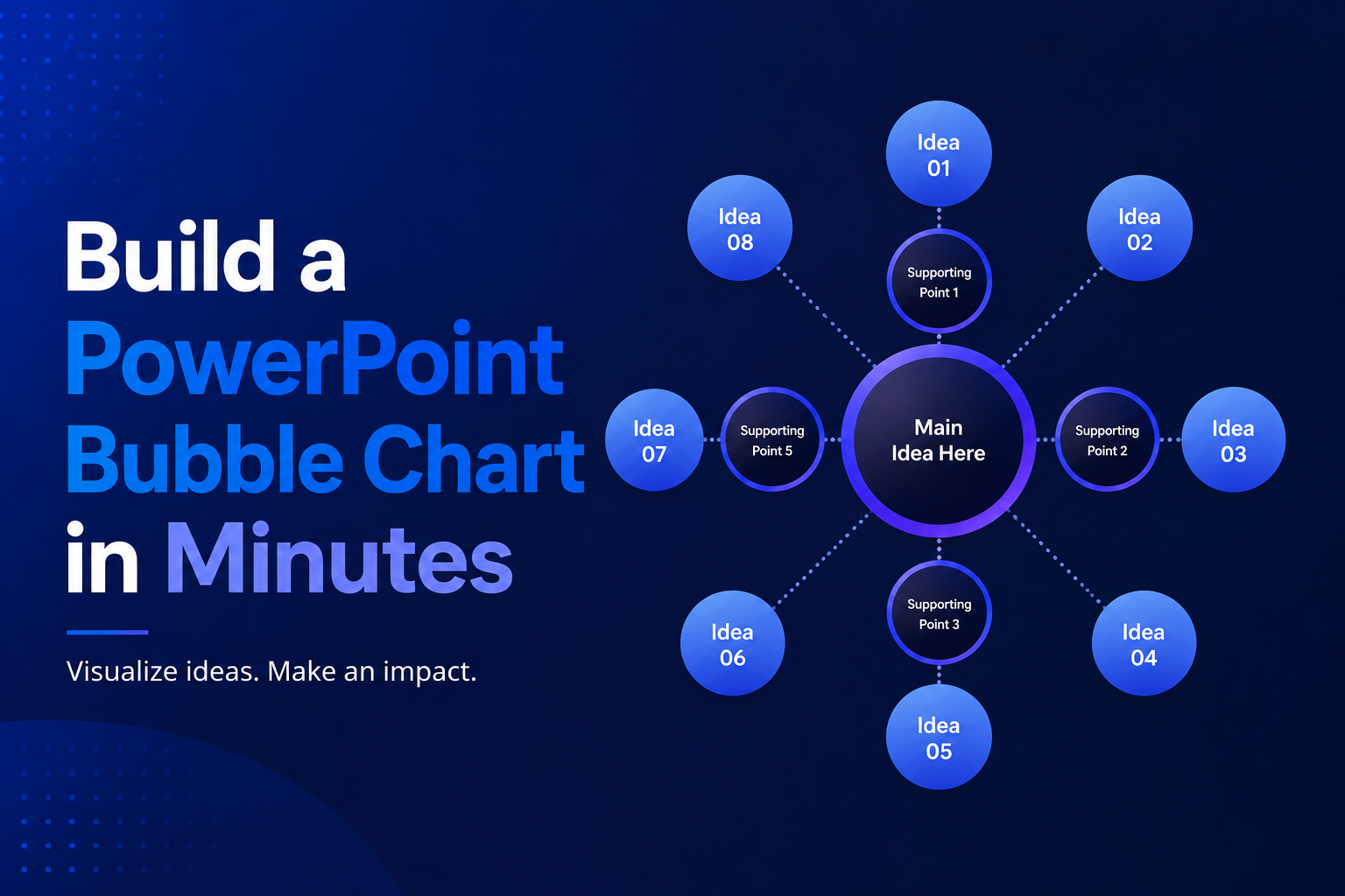 PowerPoint bubble chart template with a central main idea and eight connected ideas