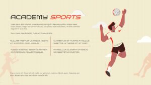 Academy Sports Google Slides template – cream beige alternative theme with red accents and volleyball player illustration