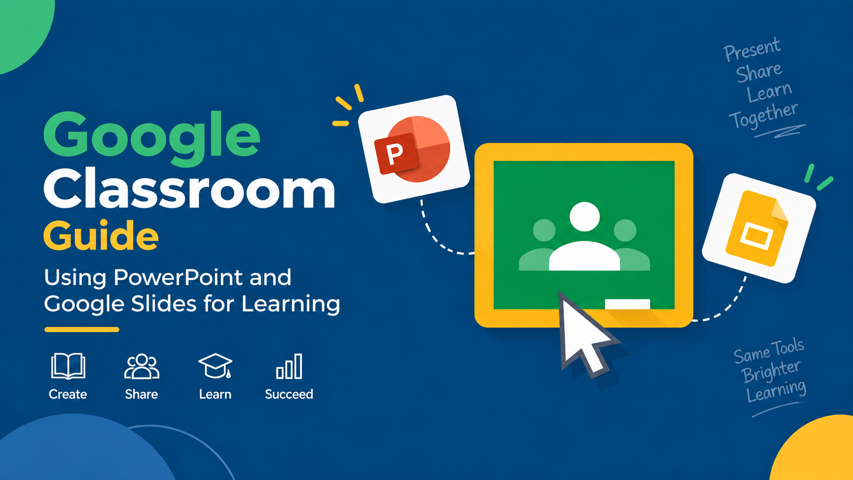 Google Classroom guide cover featuring PowerPoint and Google Slides for learning