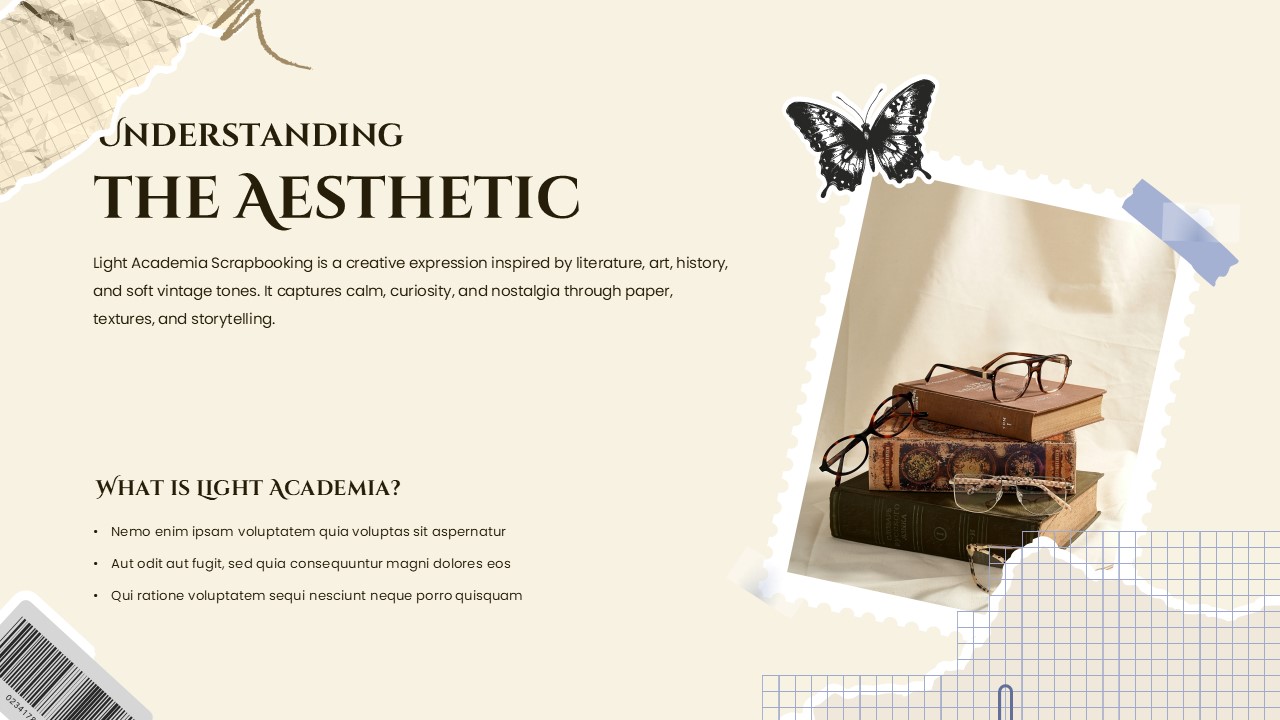 Light Academia Scrapbooking Aesthetic Template - Light Academia Scrapbook Aesthetic Overview Powerpoint And Google Slides Templates