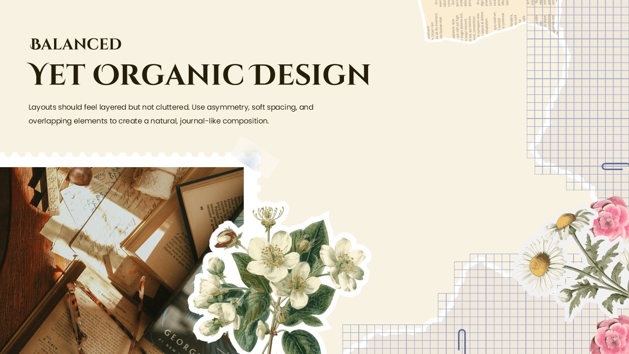Light Academia Scrapbooking Aesthetic Template - Light Academia Scrapbook Layout Principles Powerpoint And Google Slides Templates