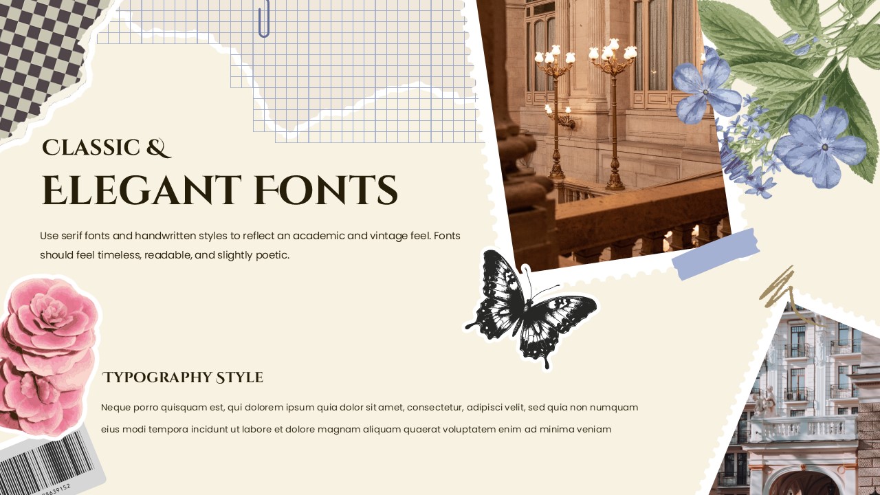 Light Academia Scrapbooking Aesthetic Template - Light Academia Scrapbook Typography Guide Powerpoint And Google Slides Templates
