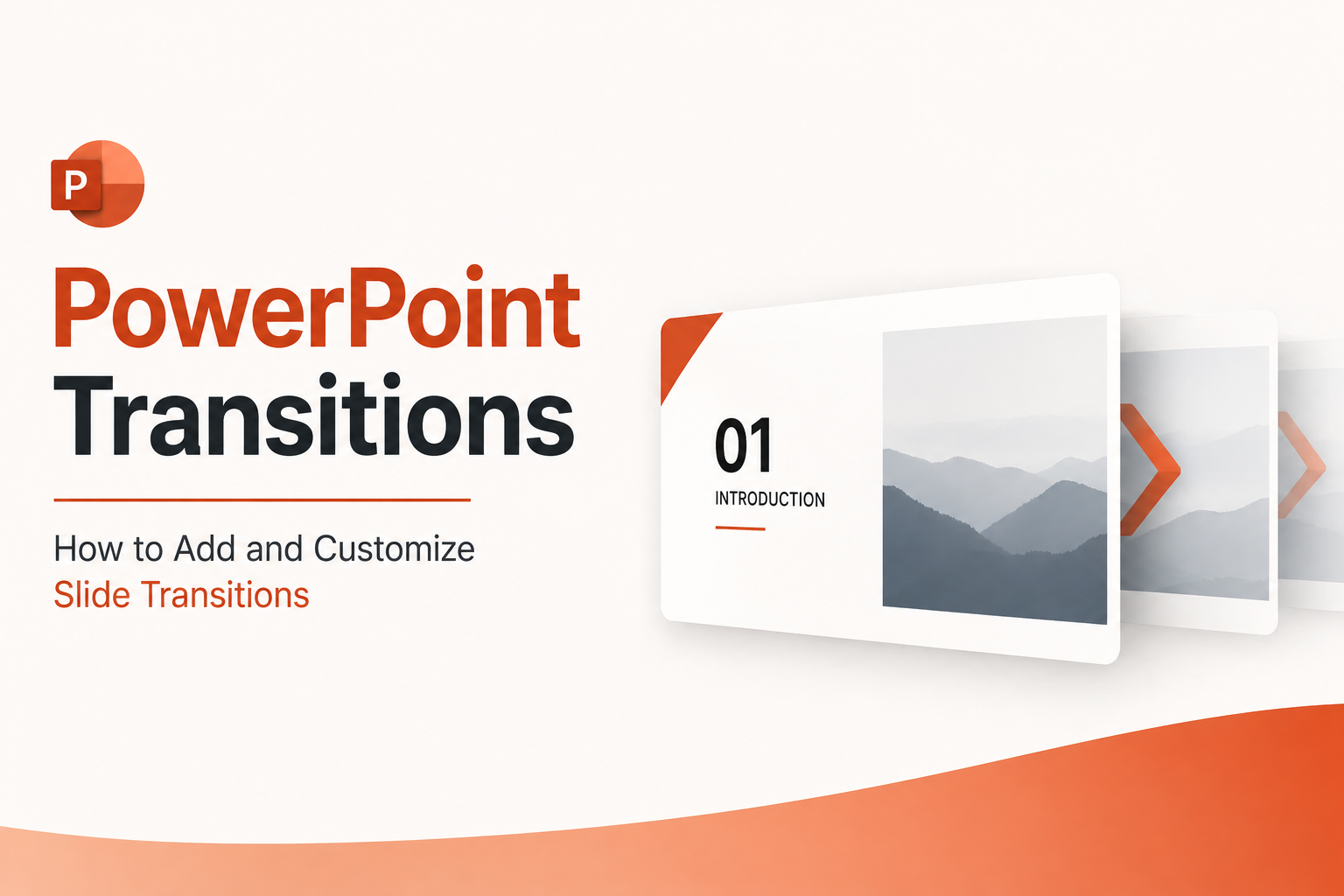 PowerPoint Transitions blog cover showing slide transition effects and the title “How to Add and Customize Slide Transitions