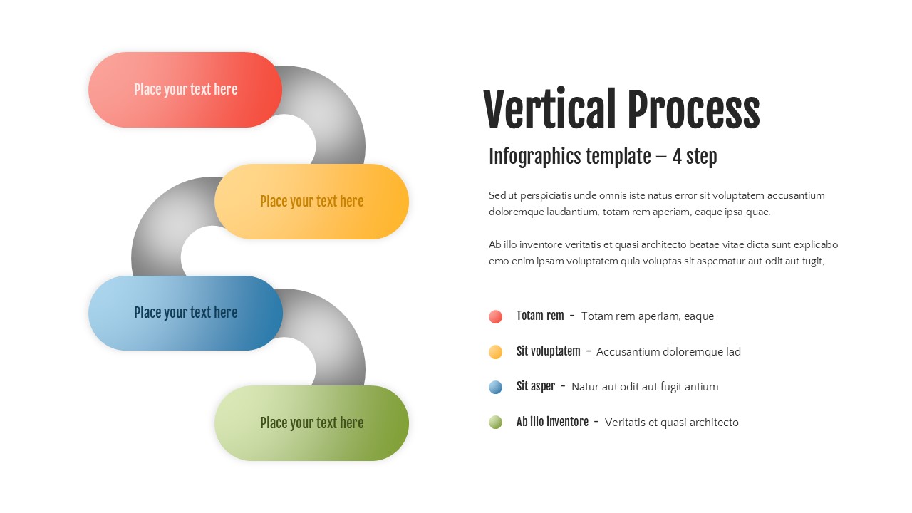 4-step vertical snake process infographic on white background